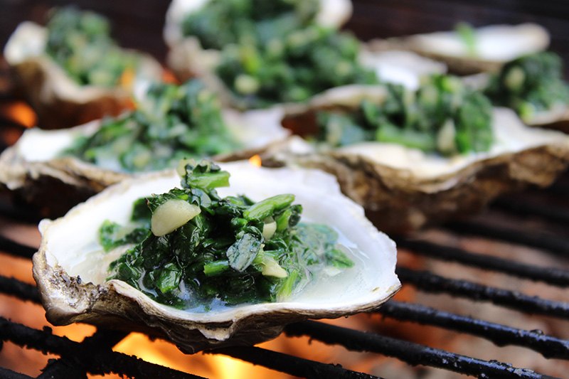 Double Flame Oysters with Spinach and Parmesan