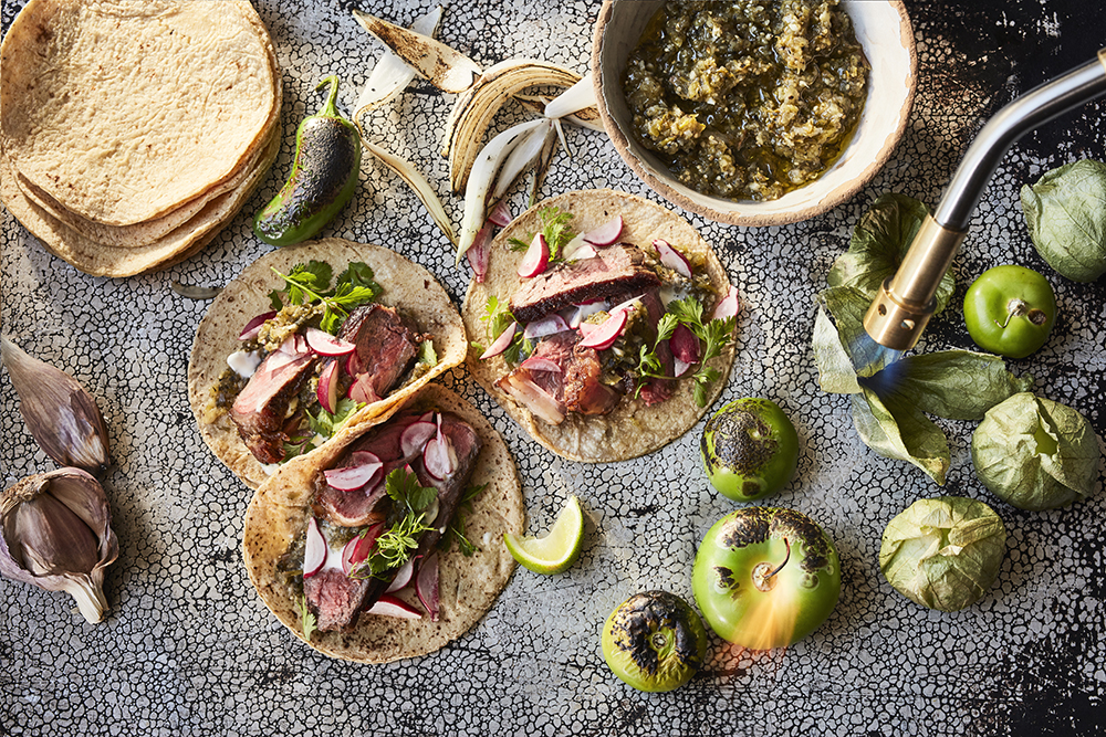 Steak Tacos With Charred Tomatillo Salsa