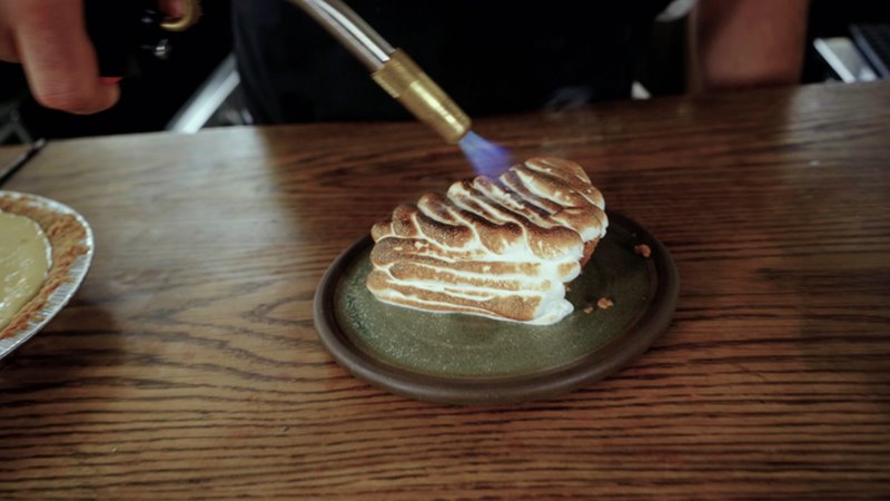 Lightly torched meringue key lime pie