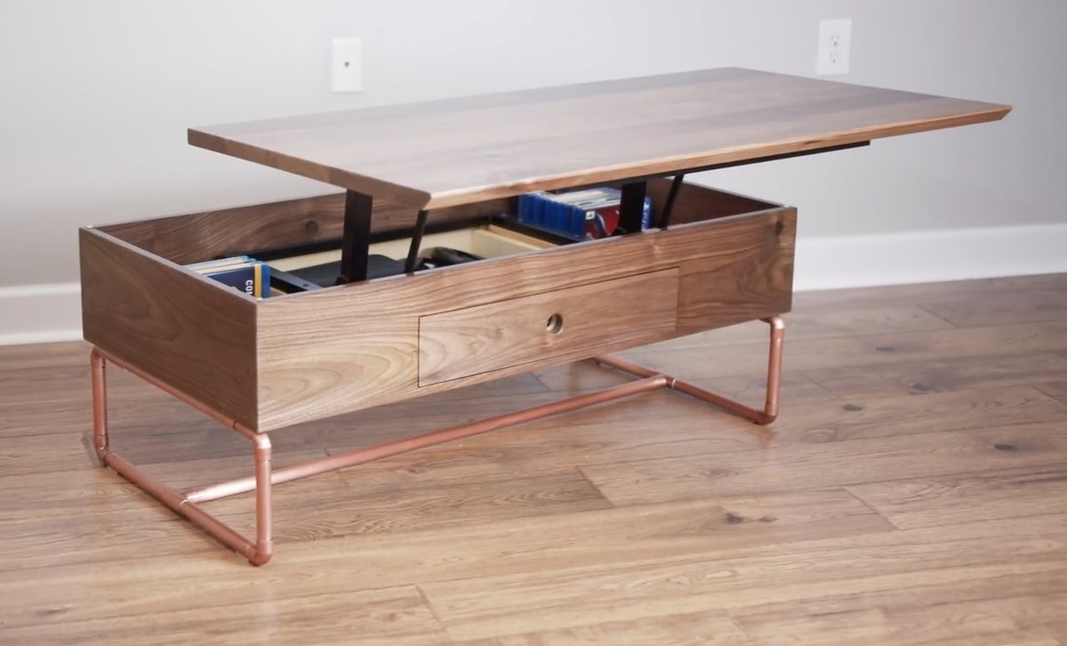 Lift Top Coffee Table with Storage & Copper Pipe Base ...