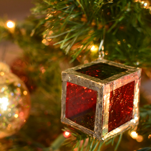 Rubik's cube blown glass Christmas tree ornament